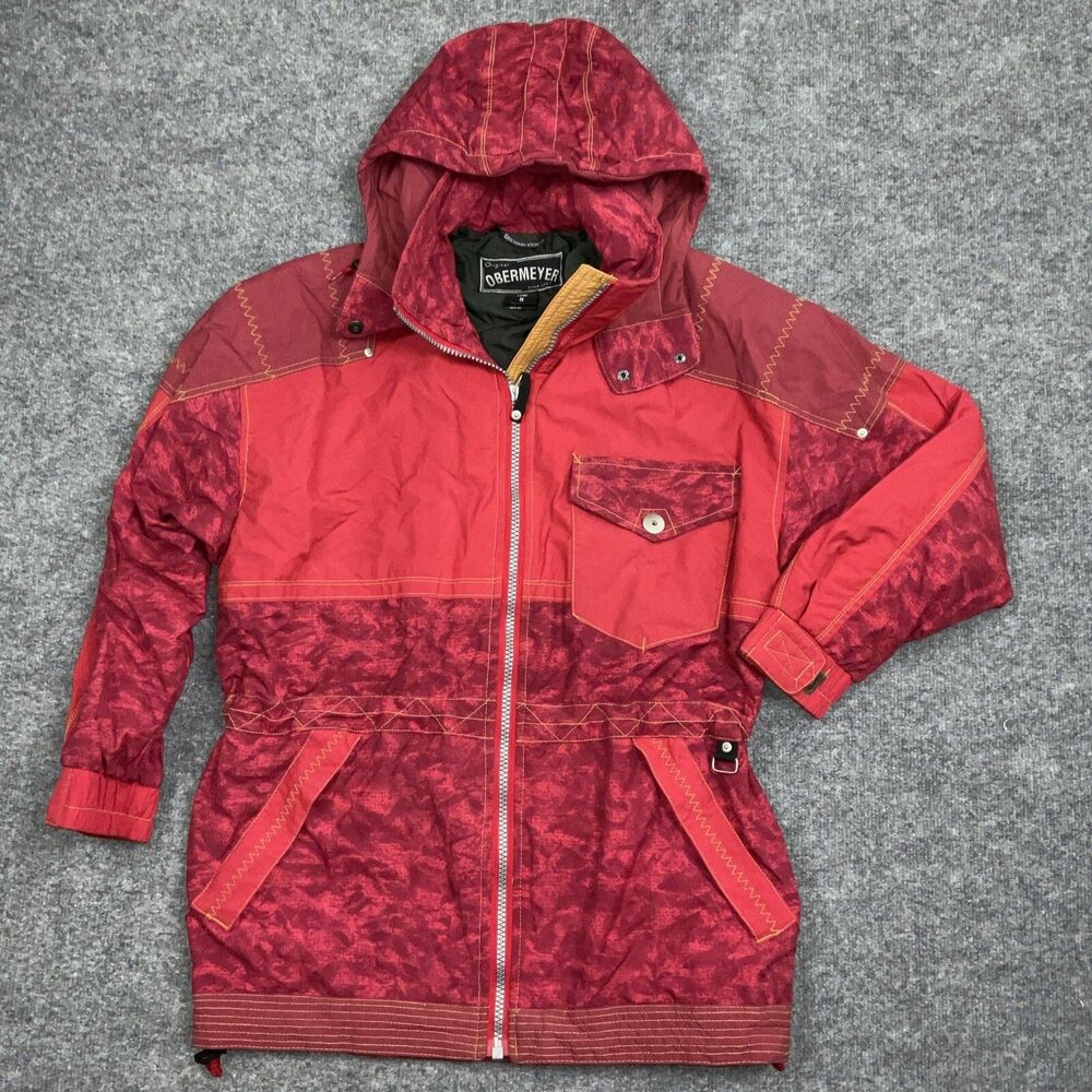 Obermeyer Jacket Womens Size 8 Red ROAD TRIP Ski full zip embroidery Pockets